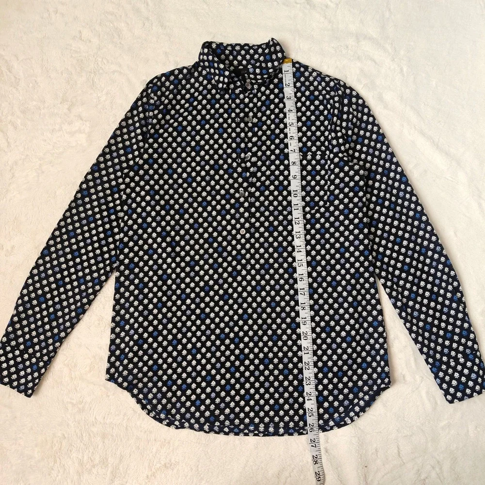 J.Crew Womens Floral Blouse Navy Blue 100% Cotton Popover Collared Shirt Size 0 - Picture 4 of 7